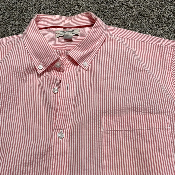 GoodThreads‎ Dress shirt Men's XXL Pink White Pin Striped Short Sleeve cotton - Picture 2 of 6